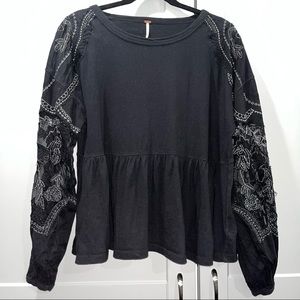 Free people embroidered balloon sleeve tunic top